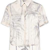 Camisa Feminina Manga Curta Tela Coqueiro - Bege