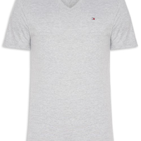 Camiseta Masculina Regular Fit Básica Gola V - Cinza