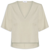 Blusa Feminina Decote V Manga Curta - Bege