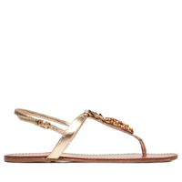 Sandália Feminina Rasteira Leather Metal - Dourado