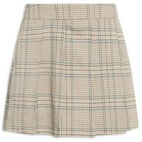 Short Saia Plissado Xadrez - Bege