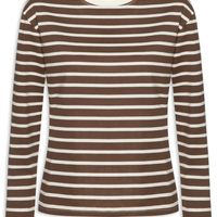 Blusa Feminina Listrada Manga Longa - Marrom