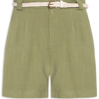 Short Feminino Pregas Com Linho - Verde