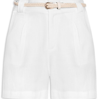 Short Feminino Pregas Com Linho - Branco