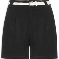 Short Feminino Pregas Com Linho - Preto