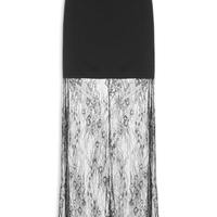 Saia Midi Com Renda Em Sobreposição - Preto