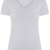Camiseta Feminina Básica Decote Em V - Cinza