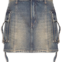 Saia Jeans Curta Com Bolso Cargo - Azul