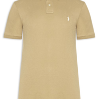 Polo Masculina Custom Slim Fit Stretch Mesh - Bege