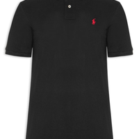 Polo Masculina Classic Fit Knit Mesh - Preto