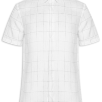 Camisa Masculina Manga Curta Puro Linho Xadrez Egeu - Branco
