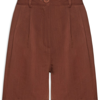 Short Feminino Alfaiataria De Pregas - Marrom