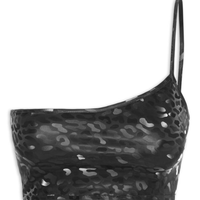 Top Carnaval Um Ombro Só Animal Print - Preto