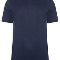 Polo Masculina Lisa Piquet Zíper Gola Estreita Algodão Pima - Azul