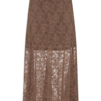Saia Midi Em Renda - Marrom