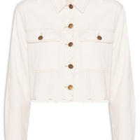 Jaqueta Feminina Jeans Com Bolso - Off White