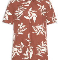 Camisa Masculina Manga Curta Estampa Folhagem - Marrom