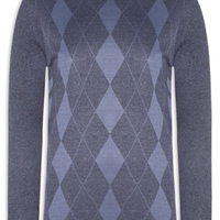 Suéter Masculino Gola Redonda Xadrez Argyle - Azul