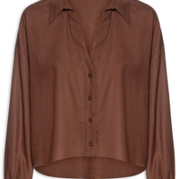 Camisa Feminina Decote V - Marrom
