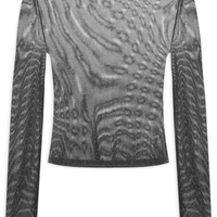 Blusa Feminina De Tule Com Glitter Decote Redondo - Preto