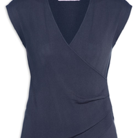 Blusa Feminina Transpassada Em Tricot - Azul
