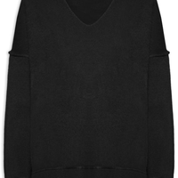 Suéter Feminino Tricot Oversized Decote V - Preto