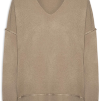 Suéter Feminino Tricot Oversized Decote V- Bege