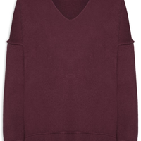 Suéter Feminino Tricot Oversized Decote V - Vermelho