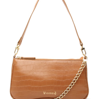 Bolsa Feminina Pequena Shoulder Croco Other - Marrom
