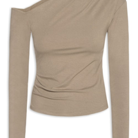 Blusa Feminina Decote Assimétrico Manga Longa - Bege