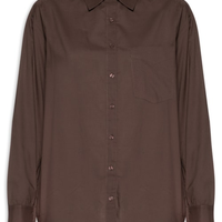 Camisa Feminina Básica Com Bolso - Marrom