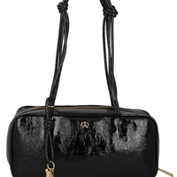 Bolsa Feminina Média Verniz Alças de Nó - Preto