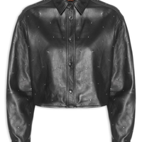 Jaqueta Feminina De Couro Mini Tachas - Preto