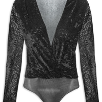 Body Feminino Decote V Tule - Preto
