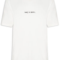Camiseta Masculina Made In Brazil Bordado Branco