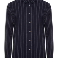 Camisa Masculina Casual Listrada Fio Índigo Confort Fit - Azul