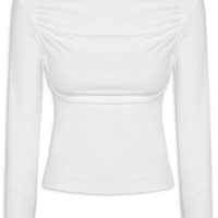Blusa Feminina Drapeada Manga Longa - Branco