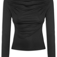 Blusa Feminina Drapeada Manga Longa - Preto