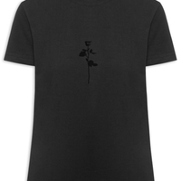 Camiseta Feminina Rosa Flocada - Preta