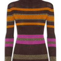 Blusa Feminina De Tricot Manga Longa Listra Colorida - Marrom