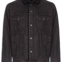 Jaqueta Masculina Jeans Modelagem Relaxed Sherpa Tracker - Preto