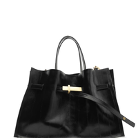 Bolsa Tote Couro Grande Tira Metal Preto