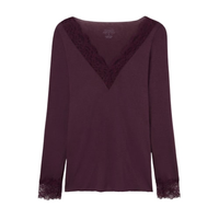Blusa Manga Comprida Em Cashmere Ultralight e Renda - Bordô