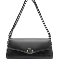 Bolsa Feminina Tiracolo Média Croco - Preto