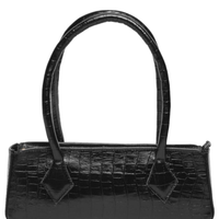 Bolsa Feminina Baguete Em Couro Croco - Preto