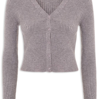 Cardigã Feminino Tricot Gola V - Cinza