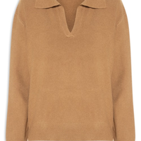 Suéter Feminino Em Tricot Com Gola Polo - Marrom