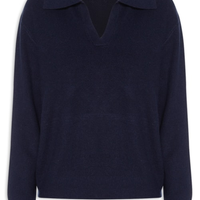 Suéter Feminino Em Tricot Com Gola Polo - Azul