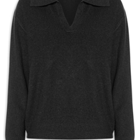 Suéter Feminino Em Tricot Com Gola Polo - Preto