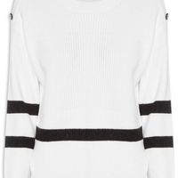 Suéter Feminino Bicolor Em Tricot - Branco